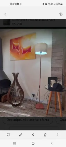 Luminária pedestal cupula linho