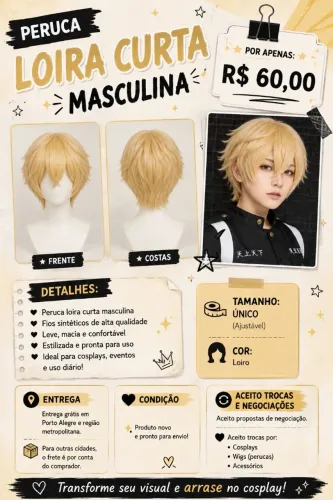 Peruca/wig loira curta masculina