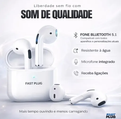 Fone de Ouvido Fast Plug Bluetooth, Bateria de Longa Duração !