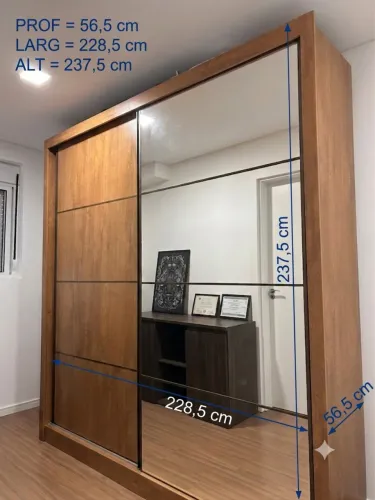 Guarda Roupa Casal Gigante Portas de Correr e Espelho MDF