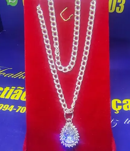 Gargantilha Com Pingente Gota Prata 925 Peso 9.00 Gramas 45 Cm Fio 3 mm Pingente 16 mm    