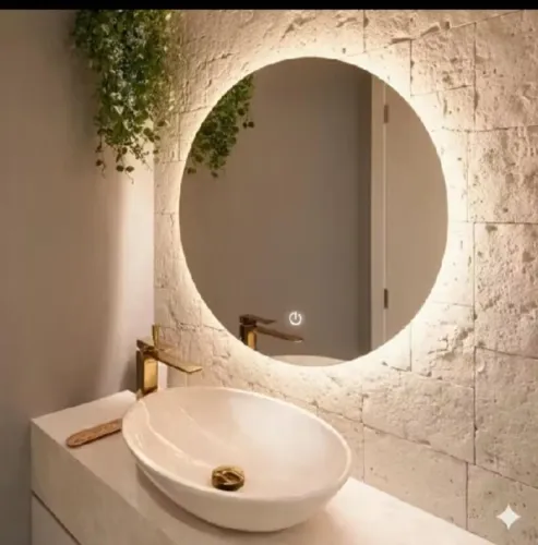 Espelho led Redondo quarto banheiro  Orgânico sala Touch ScreenFonte Fonte Bateria Grande