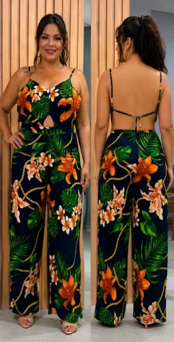 MACACAO FEMININO PANTALONA ESTAMPADO COM FOCO ESTAMPAS TROPICAIS E FLORAIS FRENTE ÚNICA