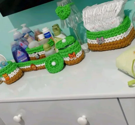 Kit Higiene bebê safari em crochê 5 peças 