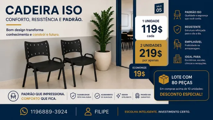  Cadeiras padrão ISO pretas  novas vendo avulso preço especial para o lote