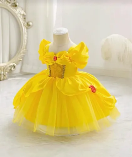 Vestido Infantil Amarelo com Rosas Vermelhas