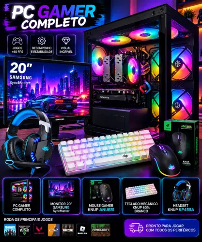 Pc Gamer COMPLETO - Xeon 2640 v3 - 16GB DDR4 - GTX 1650 4GB - SSD + HD - Monitor + Perifér