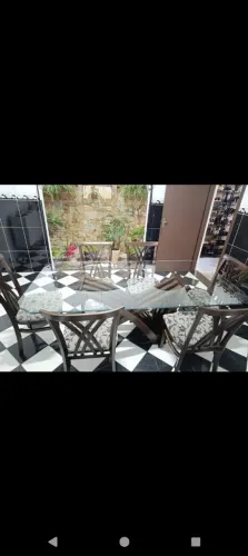 Mesa de jantar de vidro 6 cadeiras e de madeira de primeira linha