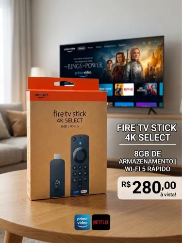 Fire TV Stick 4K Select Amazon 8GB - Transforme sua TV em Smart (Novo / Na Caixa)