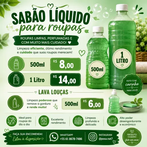 Produtos de Limpeza | Sabão Líquido para Roupas e Lava Louças ?
