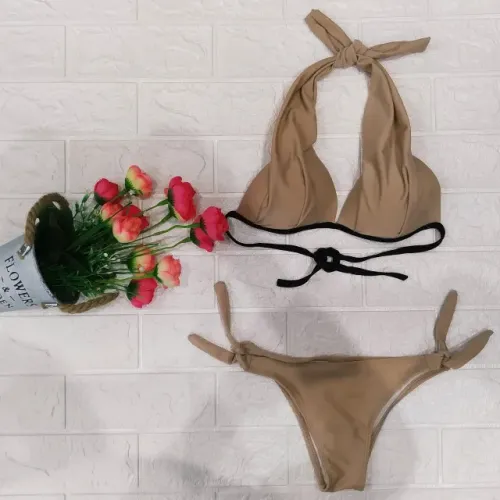 Biquine Adulto Top Básico - Bege E Preto