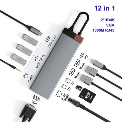 Adaptador Usb C 10x1 Hdmi 4k E Vga Top Otima Qualidade