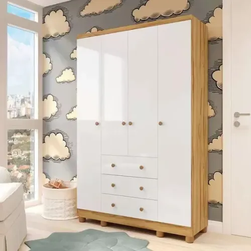 Roupeiro Infantil 4 Portas Junior 100% MDF - Peroba Moveis