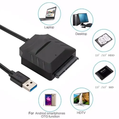 Cabo Leitor Hdd Ssd Sata 2.5/3.5 Usb 3.0 12v2a 22pinos