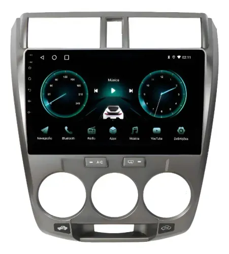 Multimidia Honda City 2009/2014 Android 14 4gb Ram 64gb 10p Cinza Ar Analogico