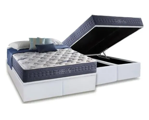 Colchão Queen Blue Sea D28 + Base Box Baú - Anjos + Alto Nível 