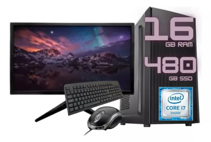 Pc Completo Intel Cpu I7, 16gb Memória Ram, Ssd 480 Mon 21