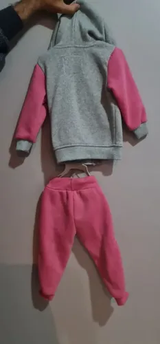 Conjunto de Moletom Infantil Rosa e Cinza
