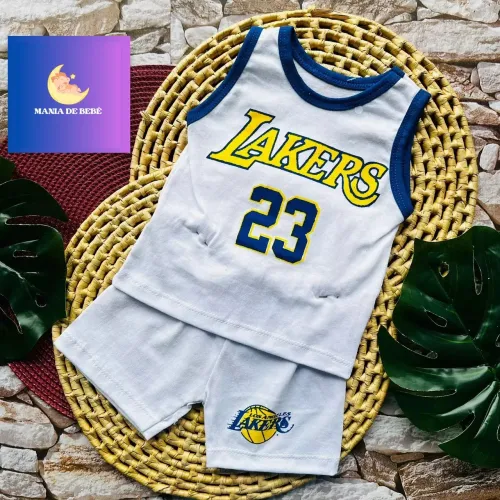 Conjunto bebe Short e camisa Lakers