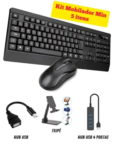 Kit Mobilador Gamer - Teclado,Mouse,Tripé,Hub e Cabo Otg 