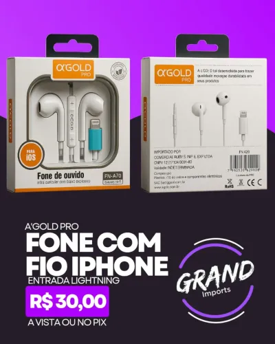 Fone com fio Iphone Entrada Lightning 