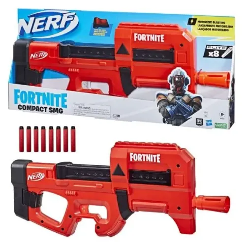 NERF Lança Dardos Fortnite Compact SMG, Lançador Motorizado Estilo Ultra Red