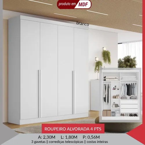 Guarda Roupa Alvorada 4 portas 100% MDF - Promoção 