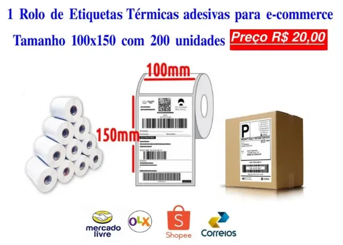Etiquetas Térmicas Adesivas 100x150mm 40x40mm 40x25mm - Produto novo