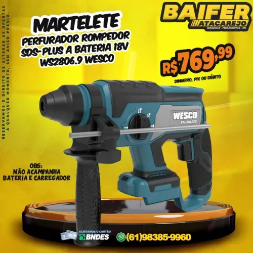 Martelete Perfurador Rompedor SDS-Plus A Bateria 18v WS2806.9 Wesco
