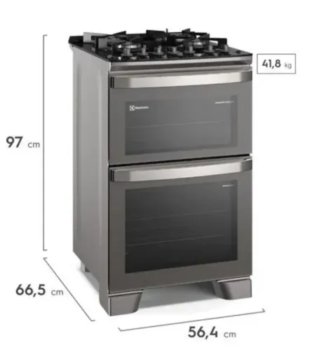 Fogão 4 Bocas Electrolux Cinza Experience FE4DC com Mesa de Vidro, Duplo Forno