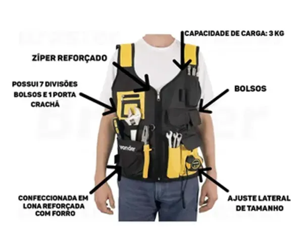 Colete Porta Ferramentas Profissional Reforçado Vonder CL3-Produto Novo