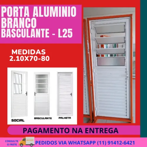 porta em aluminio cor branca completa 210x70-80 - cp33