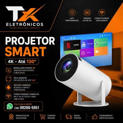 Projetor de Imagem Smart 4k 130" Vai com os App Instalados