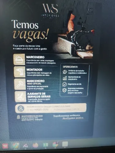 Estamos contratando marceneiro.