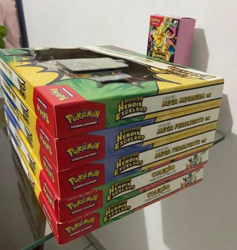 POKEMON TCG BOX HEROIS EXCELSOS kit com 5 unidades LACRADOS NOVOS ORIGINAIS COPAG precinho