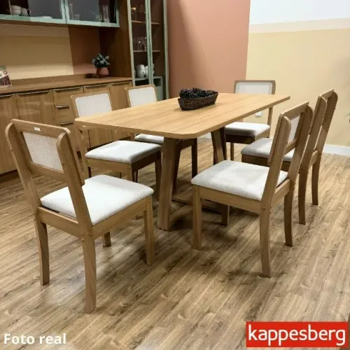 Lançamento!! Mesa de Jantar BA68 Tampo MDF 160X80 Madeira Maciça + 6 Cad. Gardeni