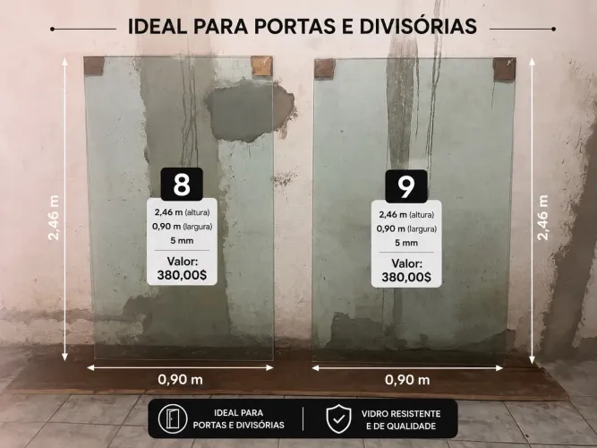 Vidos temperados cor esverdeada ideal para portas com furos