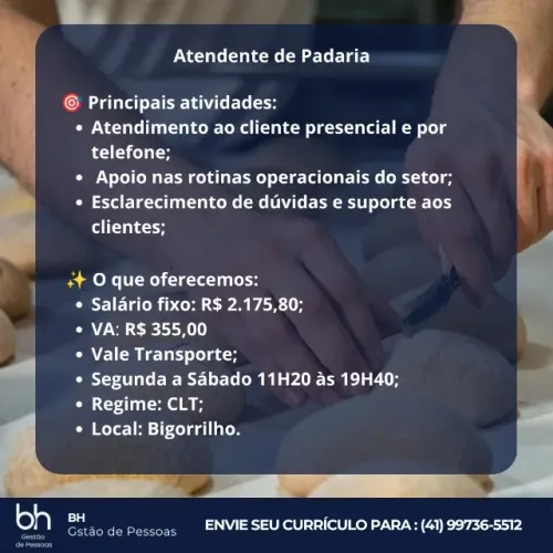 VAGA DE ATENDENTE DE PADARIA