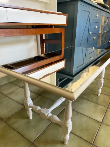 Mesa de Centro Espelhada Antiga Madeira Maciça