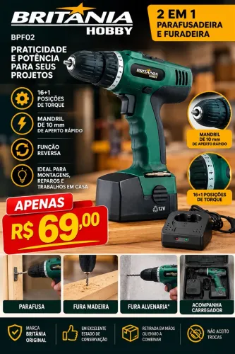 PARAFUSADEIRA E FURADEIRA BRITÂNIA HOBBY