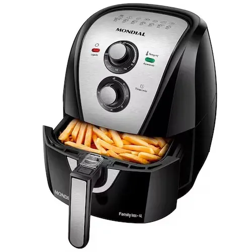 Fritadeira Elétrica Sem Óleo Air Fryer Mondial Family Inox 4L 1500W Preta/Inox - 110V