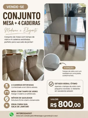 Conjunto de mesa com 4 cadeiras