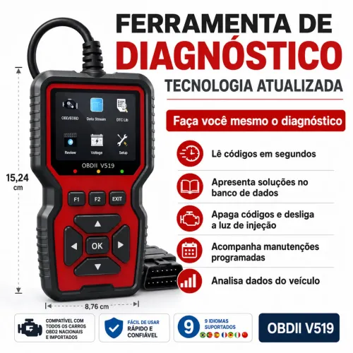 Scanner OBD2 V519 Diagnóstico Motor Teste Bateria Novo