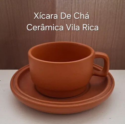Xícara de chá com pires cerâmica terracota Vila Rica 