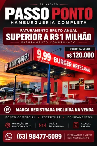PASSO PONTO DE HAMBURGUERIA COMPLETA EM FUNCIONAMENTO - PALMAS-TO