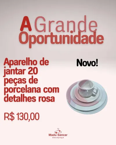 Aparelho de jantar 20 peças rosa 