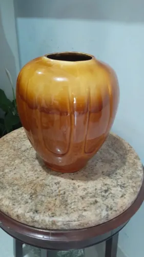 Vaso Cerâmica Esmaltada Vintage Âmbar Caramelizado Anos 70