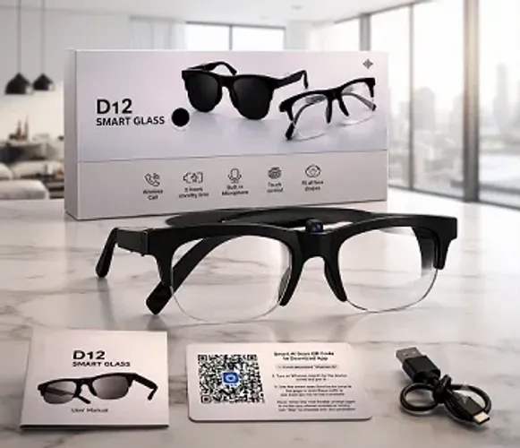ÓCULOS INTELIGENTE D12 SMART GLASS - NOVO - BLUETOOTH - IA