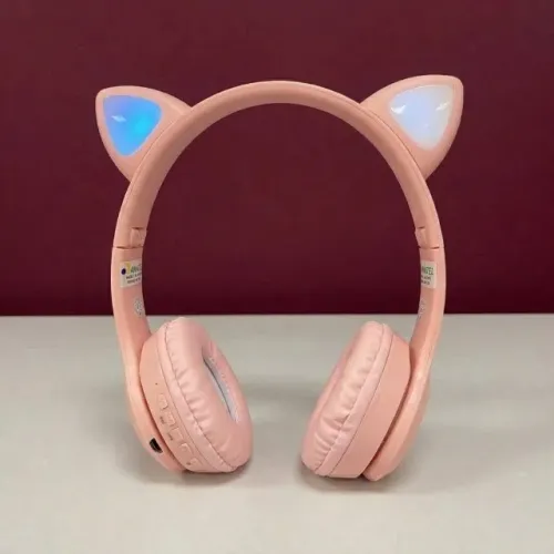 FONE DE OUVIDO HEADPHONE BLUETOOTH KAPBOM KA-920 ORELHA DE GATO LED RGB ROSA