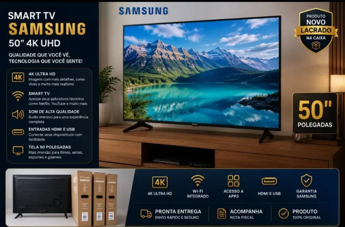 SMART TV SAMSUNG 50" 4K UHD - NOVA E LACRADA NA CAIXA